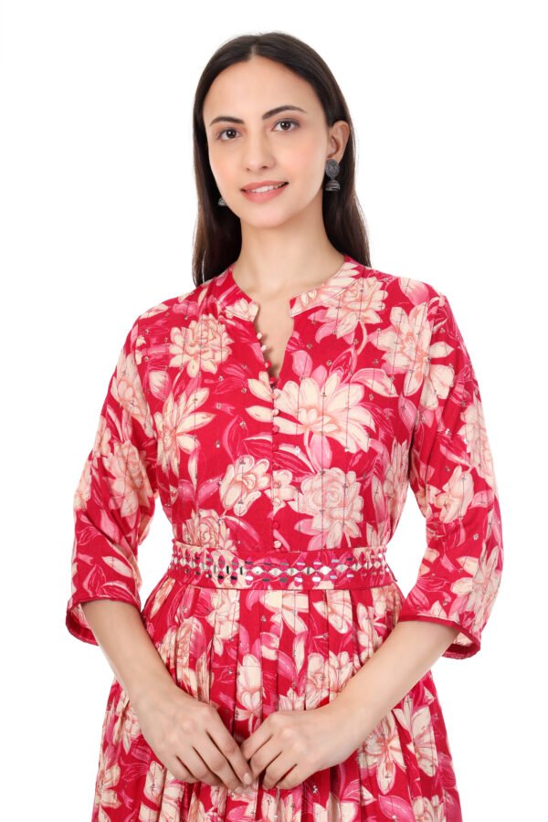 Women's Floral Print Cotton Maxi Dress, 3/4 Sleeves,
