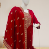 Red Modal Chanderi Bandhani Suit Set With Potli