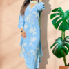 Blue Pastle Color Indian A-line V Neck Salwar Kameez Kurti Pant Dupatta Set for Women