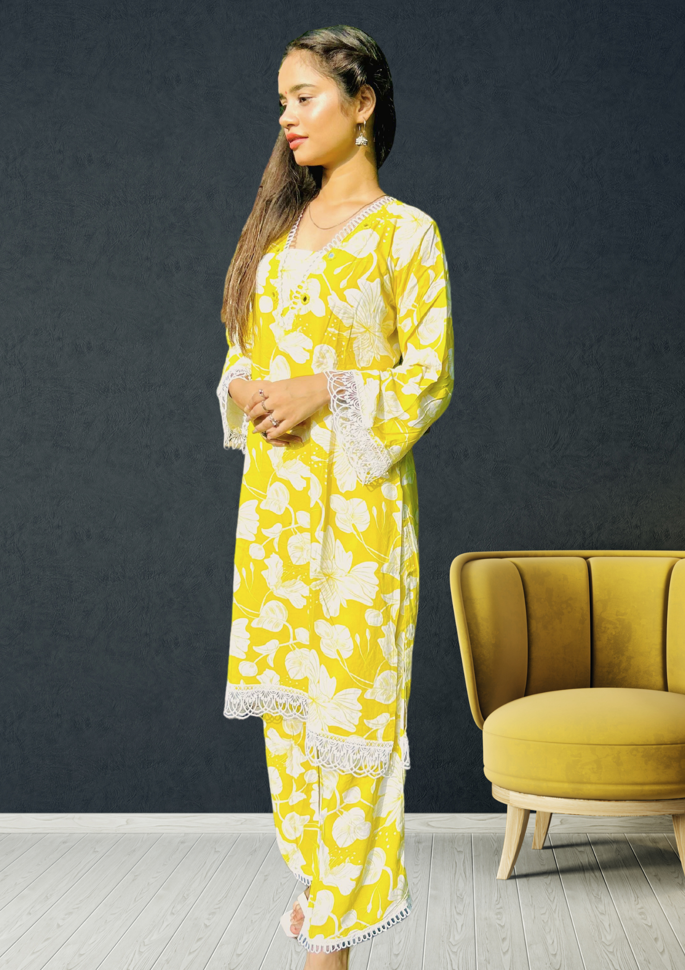 Women Cotton Blend Kurta Pant Set