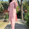 Women's Rayon fabric Pink colour Embroidered kurti and pant set