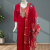 Traditional Red Salwar Kameez with Gold Embroidery, Floral Motifs