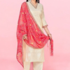 Kurti Set in V-Neck with Red Dupatta in gujrati look