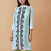"White thread-embroidered khaddar cord set featuring a designer kurta and matching pant, available in sizes M, L, XL, and XXL.