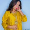 Yellow Indian Women Wedding Haldi Partywear Salwar Suit Straight Kurti Dress Set