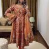 Aglow Orange Color Georgette Embroidery Sequence Gown