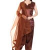 "Coco brown Farshi Salwar with full sleeves and round neck with button detail, featuring a flowing, flared silhouette for an elegant ethnic look