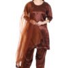 "Traditional yet modern coco brown Farshi Salwar with full sleeves and round neck featuring a neat line of buttons for added elegance."