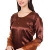 Coco brown Farshi Salwar with full sleeves, round neckline with button detail, and flowing silhouette, ideal for festive and formal wear