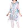Stylish kaftan top with digital floral print, fringe detail, and matching dhoti bottom in white and turquoise