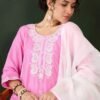 Ethnic motifs embroidered thread work pure cotton kurti with matching trousers and dupatta