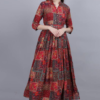 Printed Viscose Rayon Stitched Flared/A-line Gown (Maroon, Multicolor)