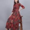 Printed Viscose Rayon Stitched Flared/A-line Gown (Maroon, Multicolor)